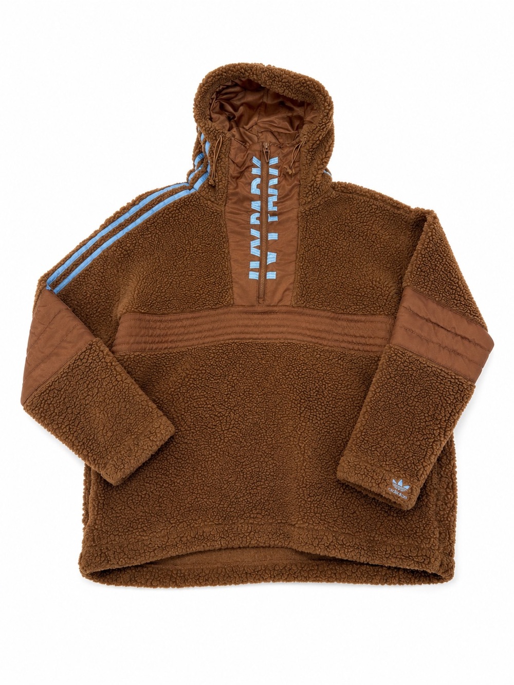 IVY PARK Teddy Brown Sherpa Hoodie with Light Blue Stripe Accents
